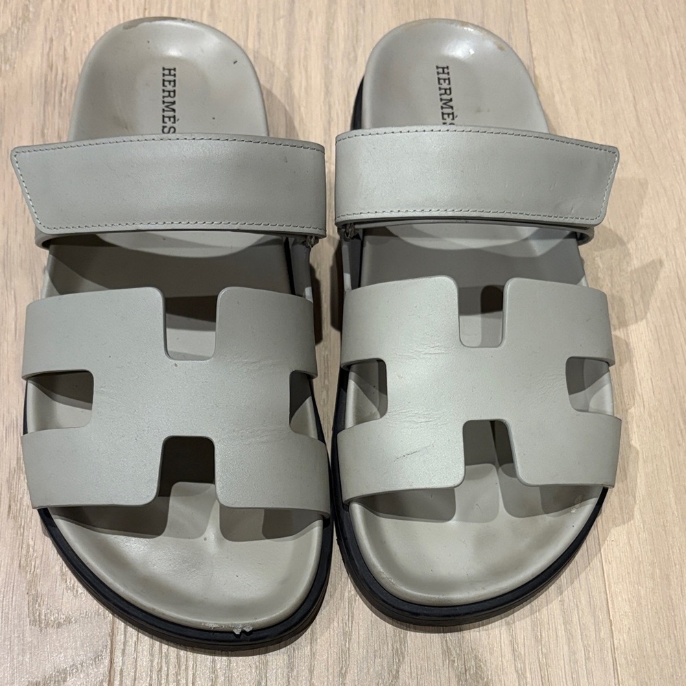 Hermès Gray Slide Sandals
